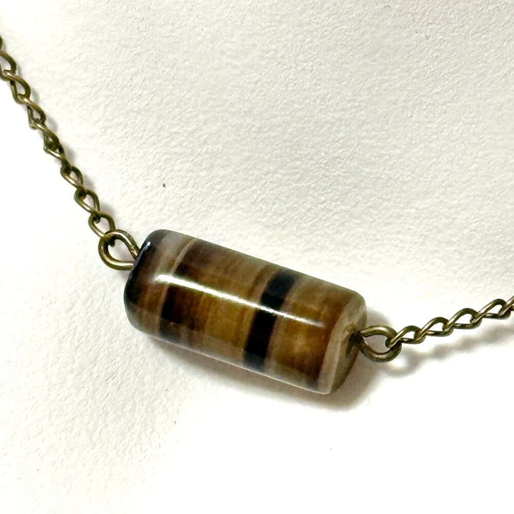 2/$20, Earthy Eye Agate Short Necklace, Genuine Gemstone Pendant & Bronze Chain